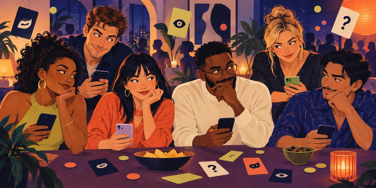 A diverse group of friends playing Hidden Agendas together